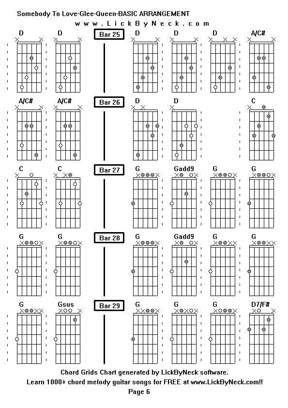 Chord Grids Chart of chord melody fingerstyle guitar song-Somebody To Love-Glee-Queen-BASIC ARRANGEMENT,generated by LickByNeck software.